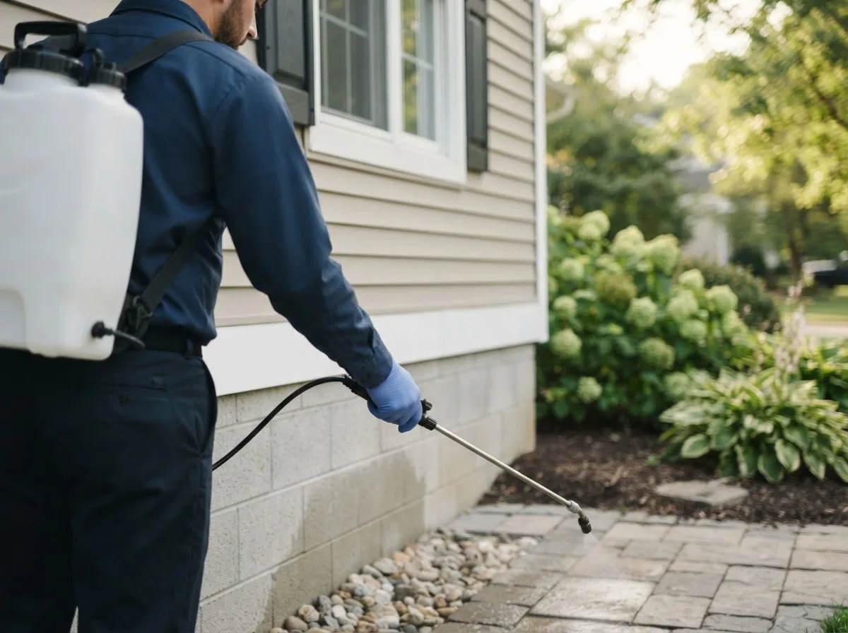 Pest control technician inspecting a home in New Blaine, AR